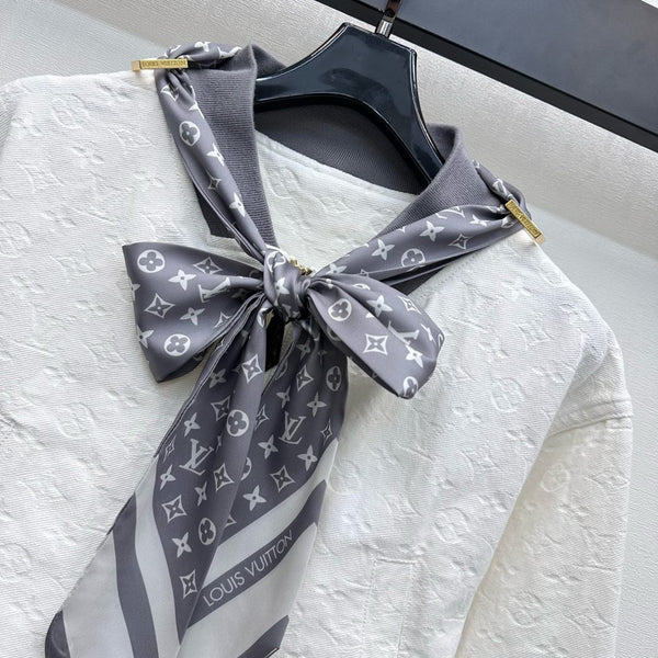 LV25 Embossed Denim Scarf Jacket White Grey Cotton 291766