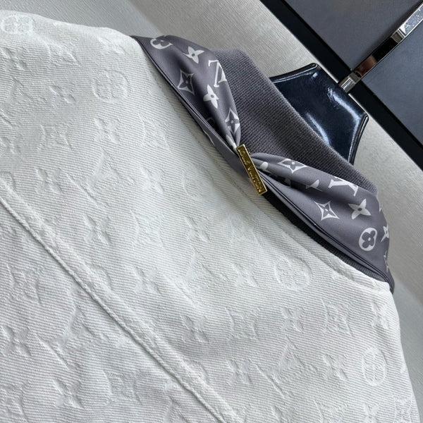 LV25 Embossed Denim Scarf Jacket White Grey Cotton 291766