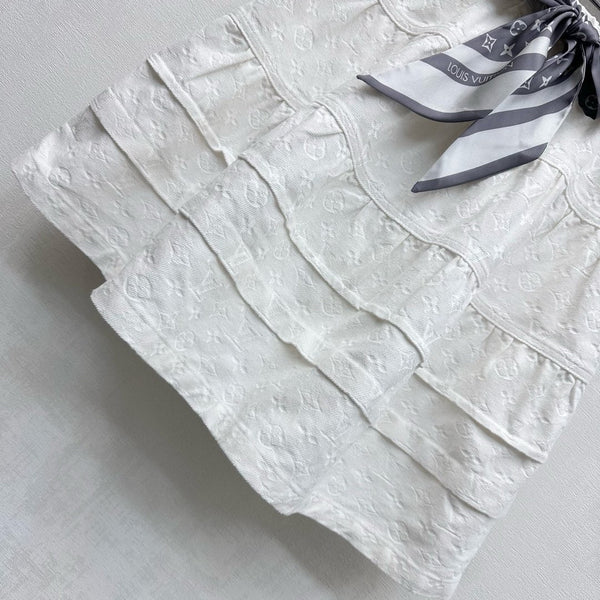 LV25 Embossed Denim Scarf Skirt White Grey Cotton 291767