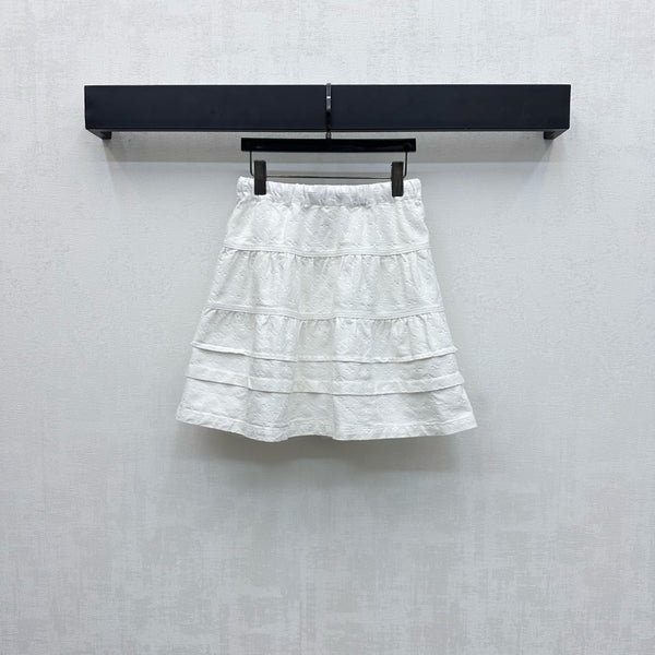 LV25 Embossed Denim Scarf Skirt White Grey Cotton 291767