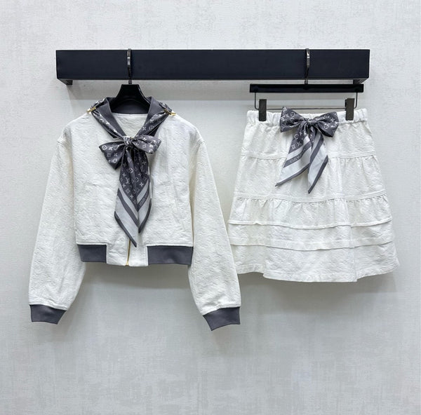 LV25 Embossed Denim Scarf Skirt White Grey Cotton 291767