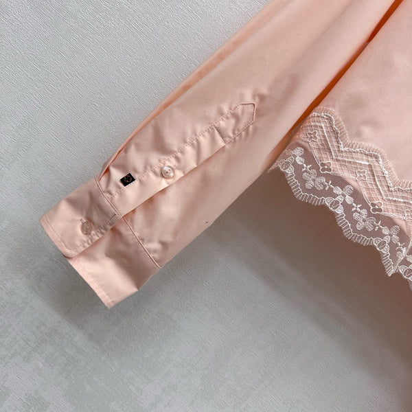 LV25 Lace-Trimmed Shirt and Shorts Set Apricot Cotton 290151