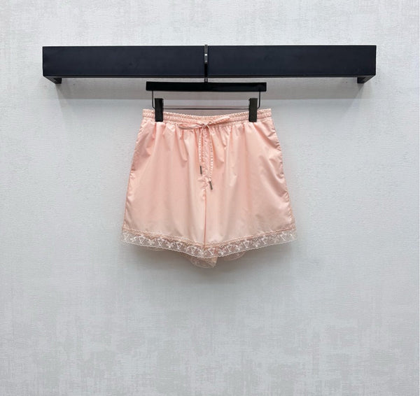 LV25 Lace-Trimmed Shirt and Shorts Set Apricot Cotton 290151