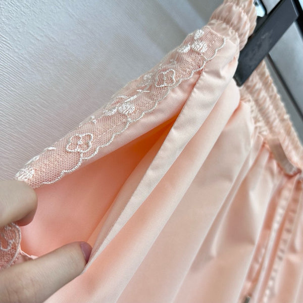 LV25 Lace-Trimmed Shirt and Shorts Set Apricot Cotton 290151