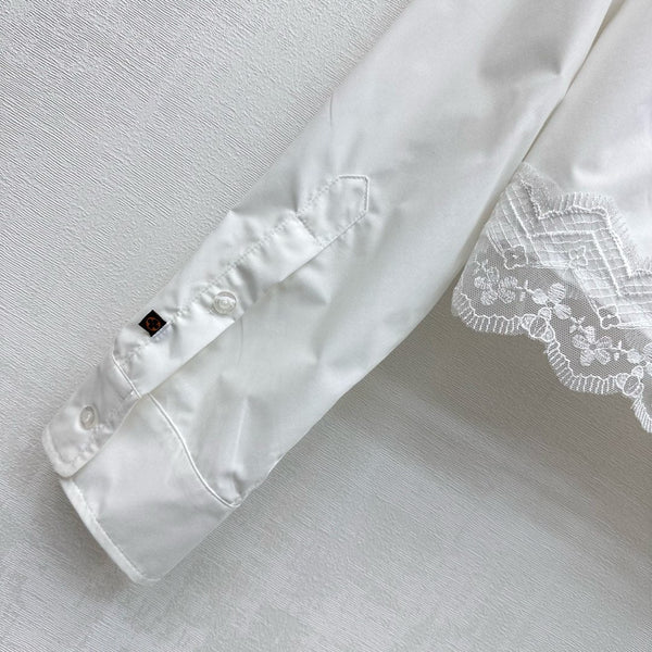 LV25 Lace-Trimmed Shirt and Shorts Set White Cotton 290149