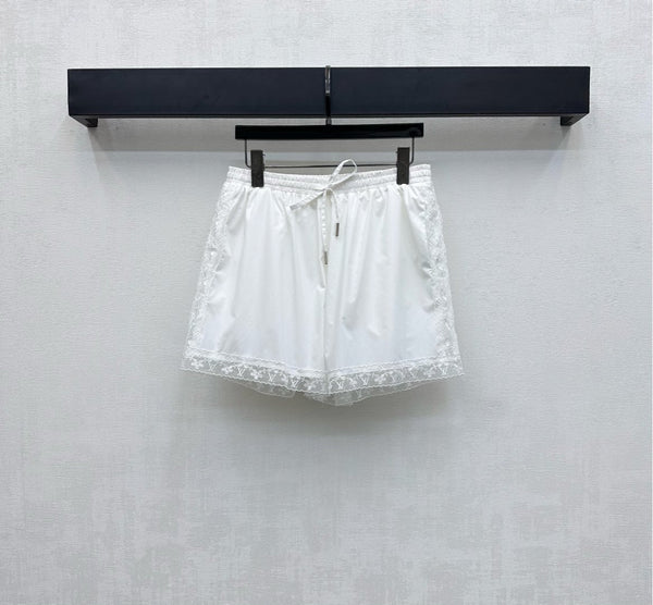 LV25 Lace-Trimmed Shirt and Shorts Set White Cotton 290149