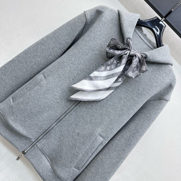 LV25 Silk Scarf Hooded Jacket Gray Cotton 290217