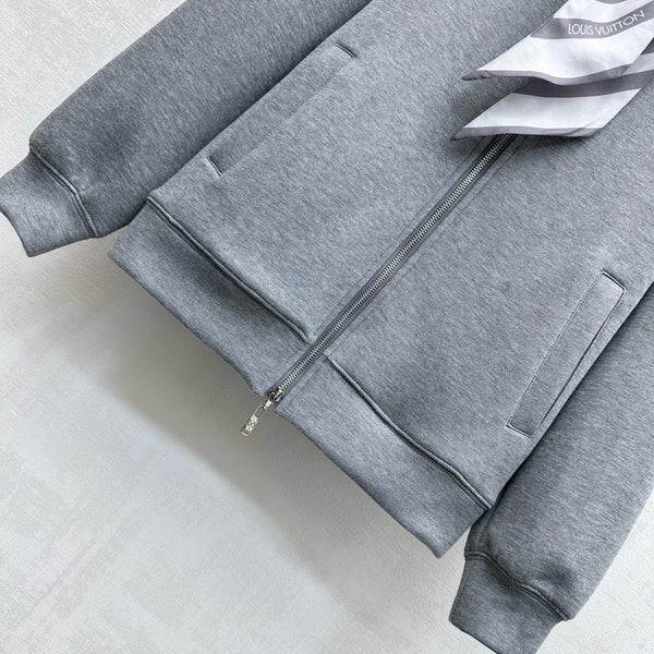 LV25 Silk Scarf Hooded Jacket Gray Cotton 290217