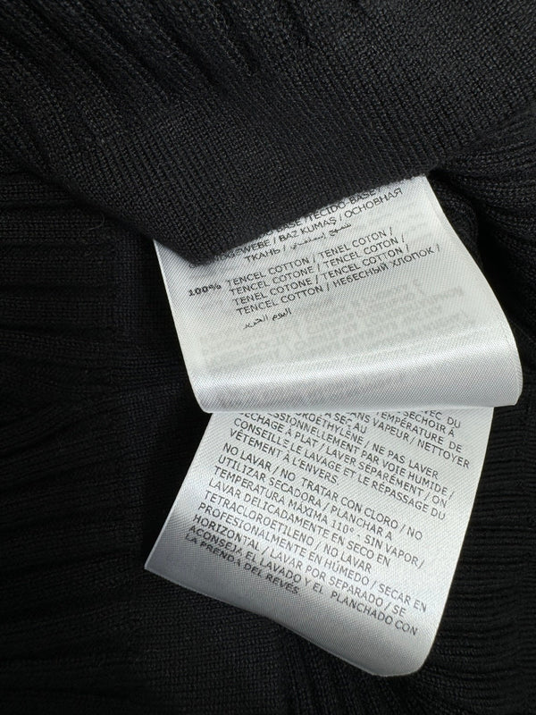 Moncle Beaded Lapel Knit Short-Sleeve Top Black Tencel Cotton 255893