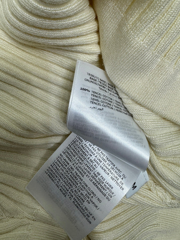 Moncle Beaded Lapel Knit Short-Sleeve Top Cream Tencel Cotton 255895