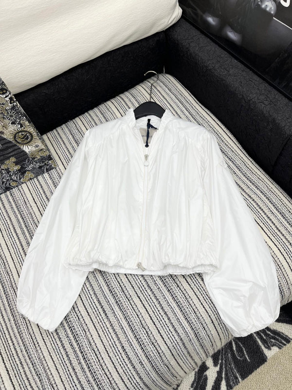 Moncle 25 Stand-Up Collar Double Zip Jacket White Cotton amd Polyester  267977