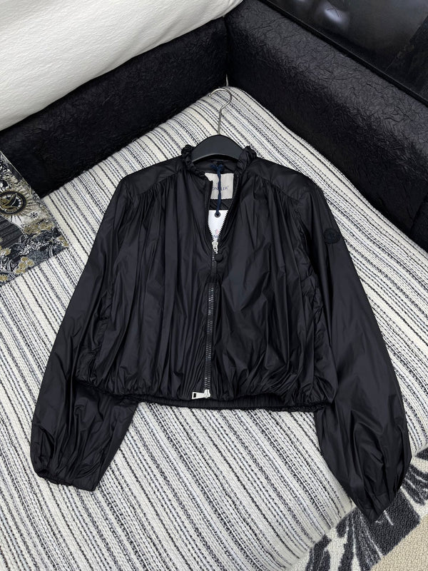 Moncle 25 Stand-Up Collar Double Zip Jacket Black Cotton and Polyester  267979