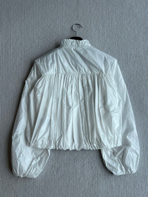 Moncle 25FW Pleated Windbreaker Jacket White Nylon 269679