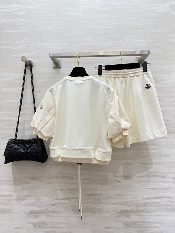 Moncle 25 Hem Drawstring Two-Piece Suit Cream Cotton 277623