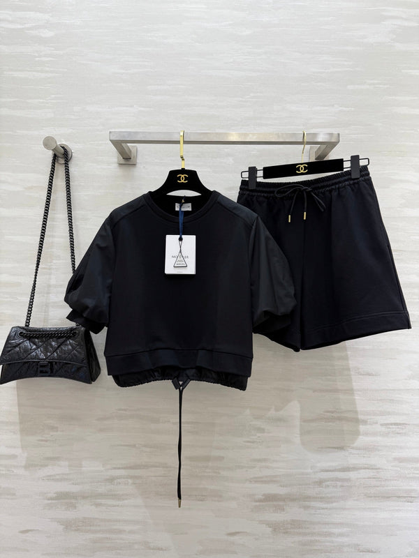 Moncle 25 Hem Drawstring Two-Piece Suit Black Cotton 277619