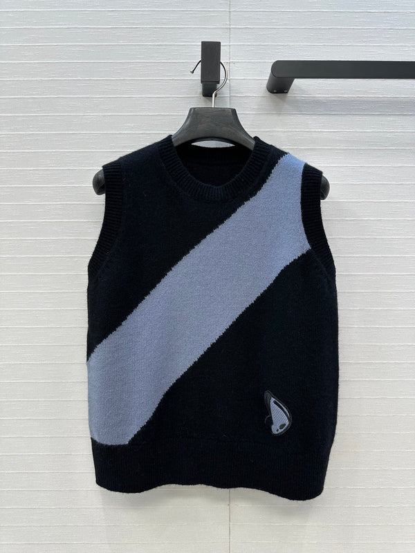 HM Embroidered Logo Vest in Black and Blue Cashmere