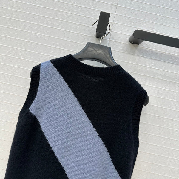 HM Embroidered Logo Vest in Black and Blue Cashmere