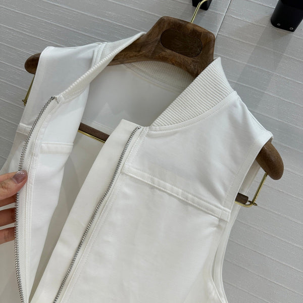 HM Majia Zipped Sleeveless Dress in White Cotton