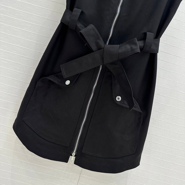 HM Majia Zipped Sleeveless Dress in Black Cotton