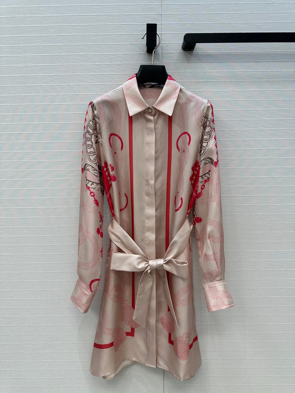 HM 25S Palefroi Remix Long Sleeve Dress Graphic Print in Pink Silk