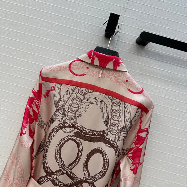 HM 25S Palefroi Remix Abito a maniche lunghe con stampa grafica in seta rosa