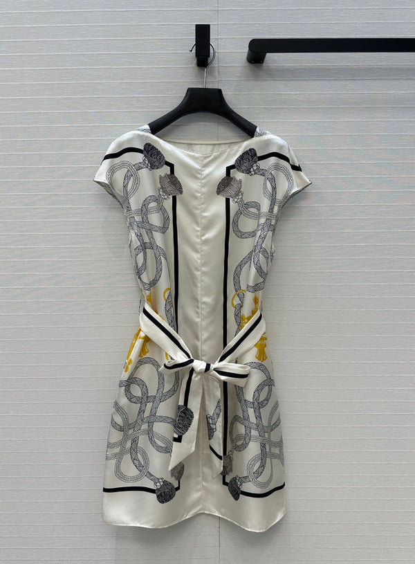 HM 25S Palefroi Remix Sleeveless Dress Graphic Print in White Silk