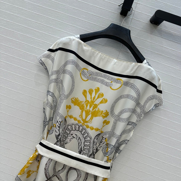 HM 25S Palefroi Remix Sleeveless Dress Graphic Print in White Silk