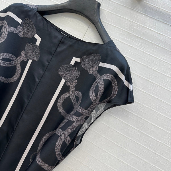 HM 25S Palefroi Remix Sleeveless Dress Graphic Print in Black Silk