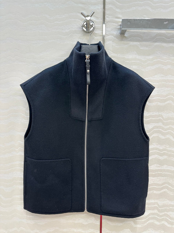 HM 25S Zipped Vest in Blue Wool and Cashmere
