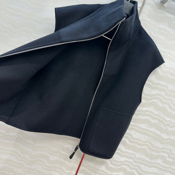 HM 25S Zipped Vest in Blue Wool and Cashmere