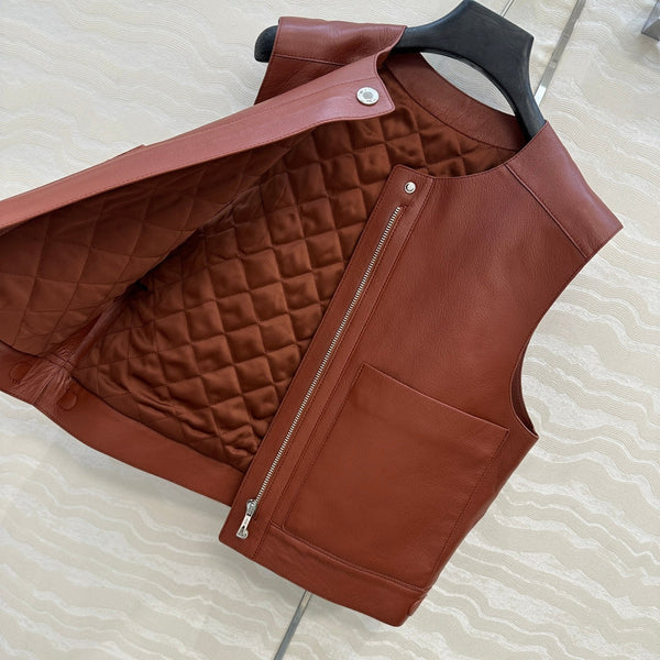HM 25S Vest in Reddish-Brown Lambskin 297458