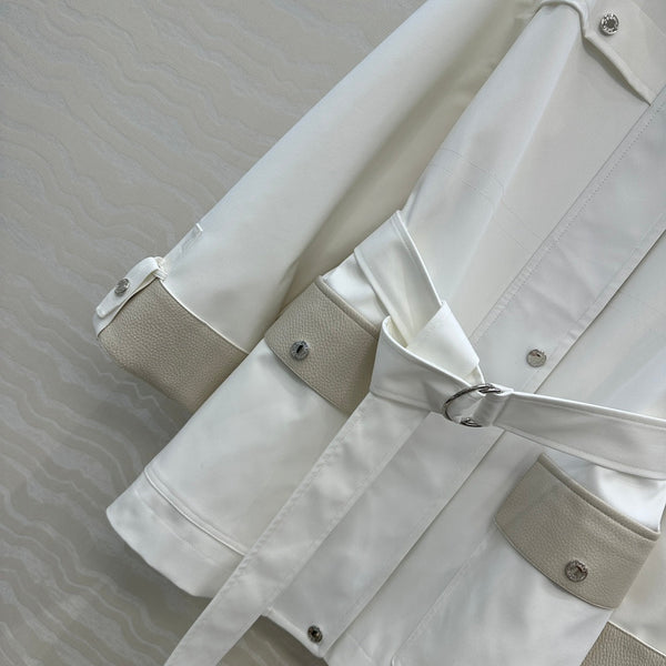 HM 25S Majia H-Belt Coat in White Goatskin