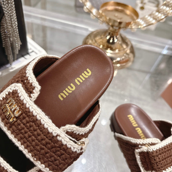 Miumiu 25 Sandal Brown Woven Sheepskin 174741