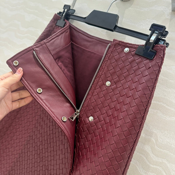 BV Skirt in Burgundy Lambskin