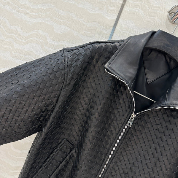 BV Double-Zip Baseball Jacket in Black Lambskin