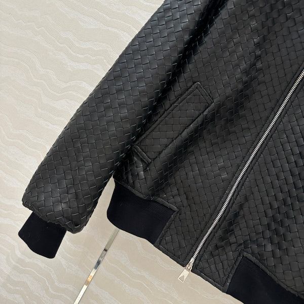 BV Double-Zip Baseball Jacket in Black Lambskin