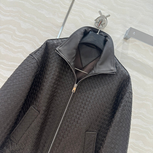 BV Double-Zip Baseball Jacket in Chocolate Lambskin