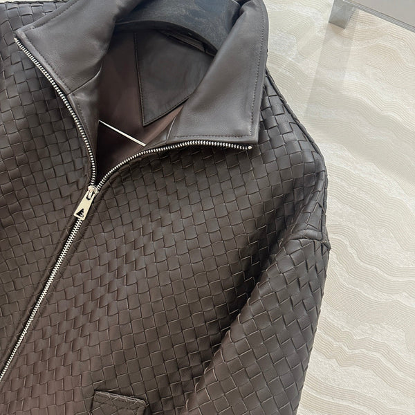 BV Double-Zip Baseball Jacket in Chocolate Lambskin
