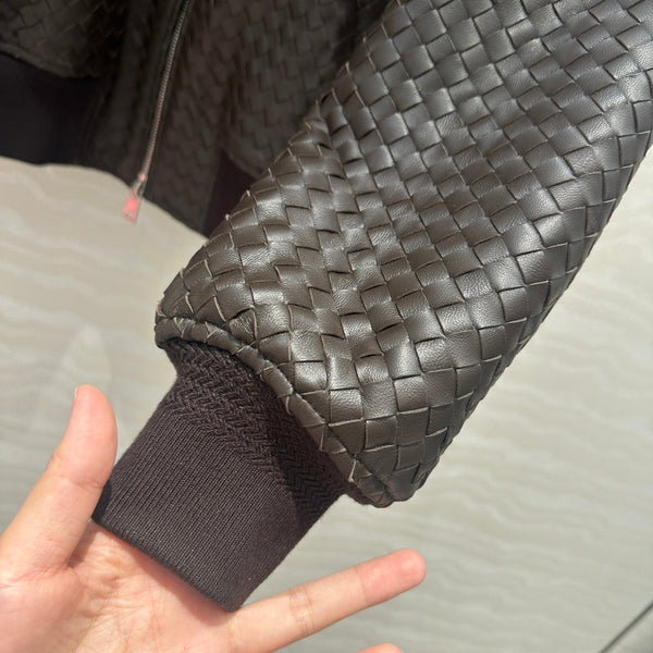 BV Double-Zip Baseball Jacket in Chocolate Lambskin