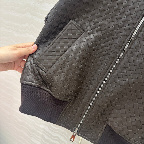 BV Double-Zip Baseball Jacket in Chocolate Lambskin