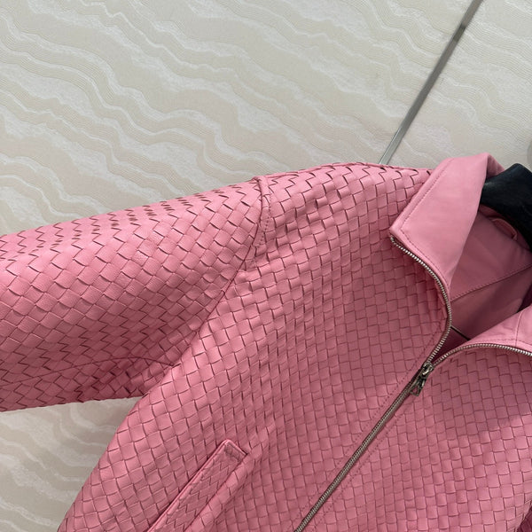 BV Double-Zip Baseball Jacket in Pink Lambskin
