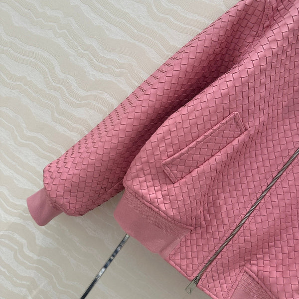 BV Double-Zip Baseball Jacket in Pink Lambskin