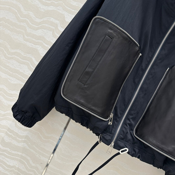 BV Silhouette Jacket Lambskin Pockets in Black Recycled Nylon