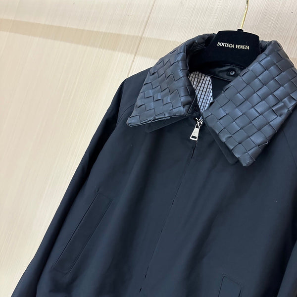 BV Leather Neck Zipped Jacket in Black Fabric