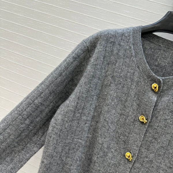 BV Crew Neckline Cardigan in Gray Cashmere