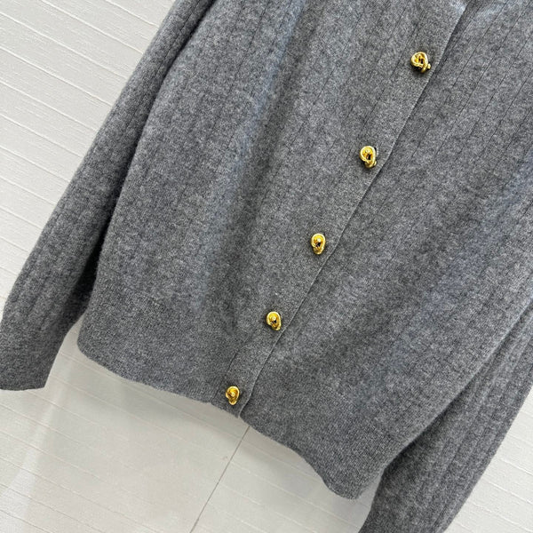 BV Crew Neckline Cardigan in Gray Cashmere