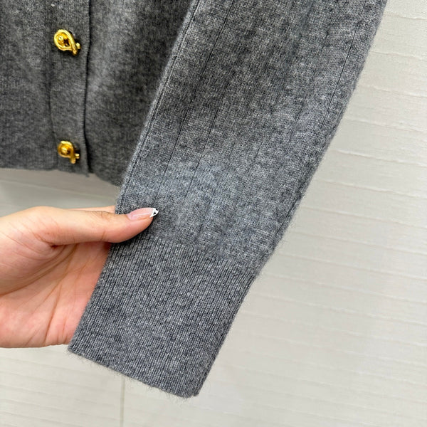 BV Crew Neckline Cardigan in Gray Cashmere