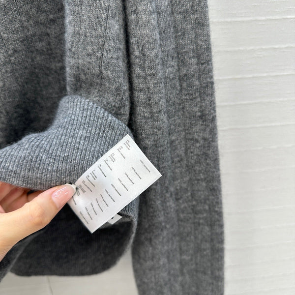 BV Crew Neckline Cardigan in Gray Cashmere