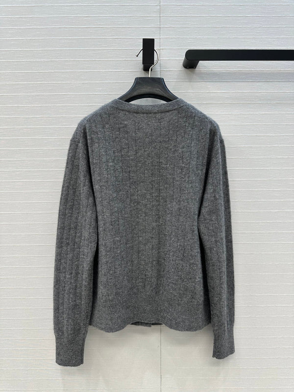 BV Crew Neckline Cardigan in Gray Cashmere