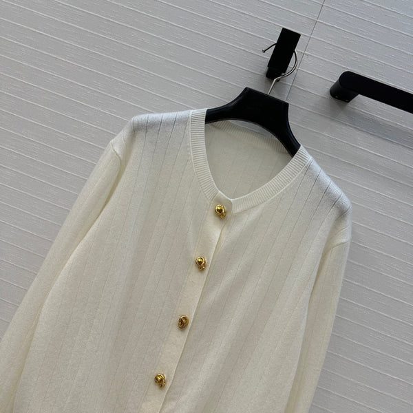 BV Crew Neckline Cardigan in Cream Cashmere